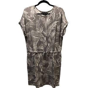 Hilary Radley Lg Dress Medium Gray Botanical Print Elastic‎ & Drawstring Waist